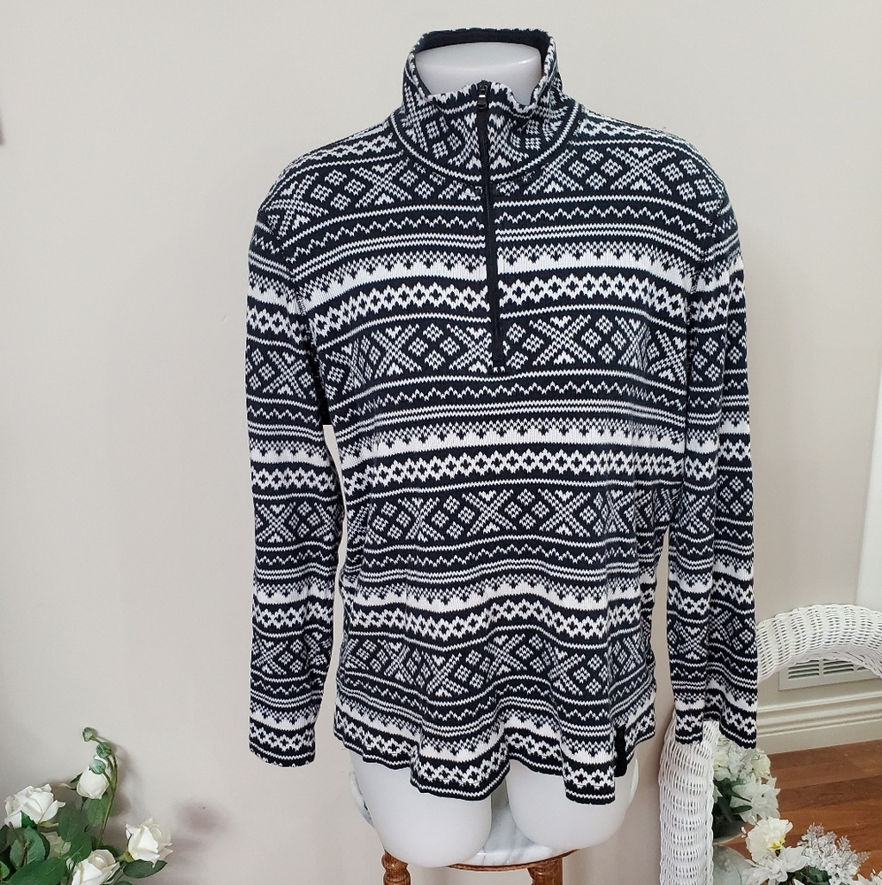 Lauren Ralph Lauren Womens B/W Cotton  Nordic Sweater Top Fits XL